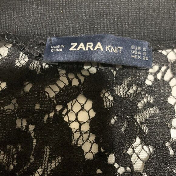 Zara knit womens solid black lace long sleeve oversized sweater top small - Picture 3 of 4